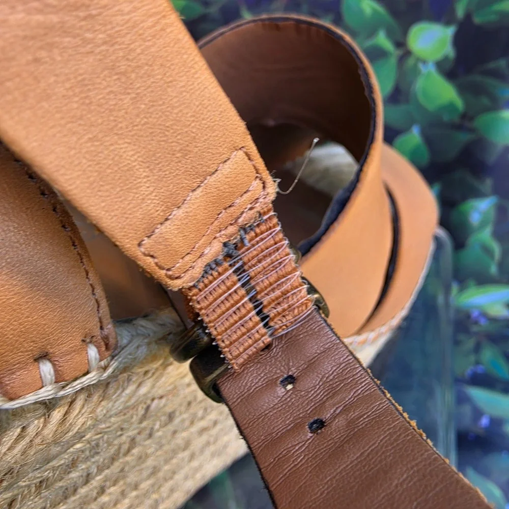 Treasure & Bond Espadrille Wedge Sandals Womens 8.5M Tan Leather Ankle Strap